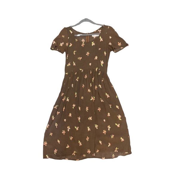 CHRISTY DAWN Brown Orange Yellow Floral Print Boho Knee Length Dress-Size Medium - Picture 14 of 16